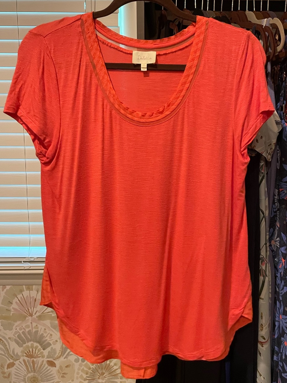Deletta by Anthropologie Coral Mixed Media Knit Top